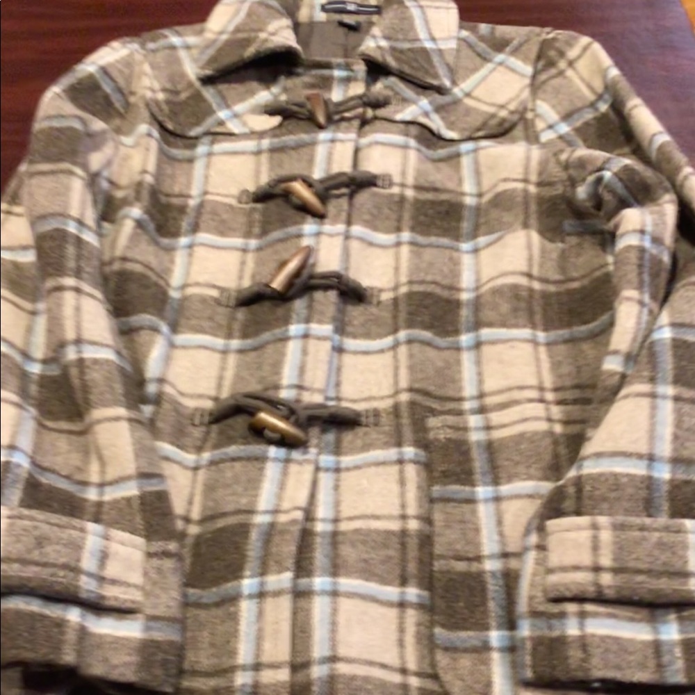 Gap medium brown and light blue plaid coat
